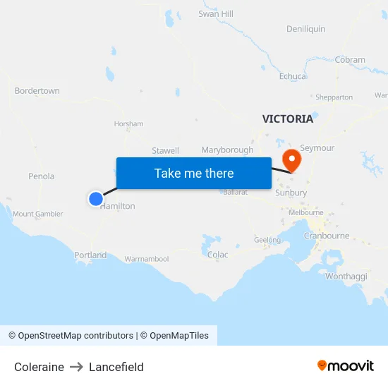 Coleraine to Lancefield map
