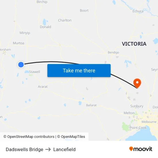 Dadswells Bridge to Lancefield map