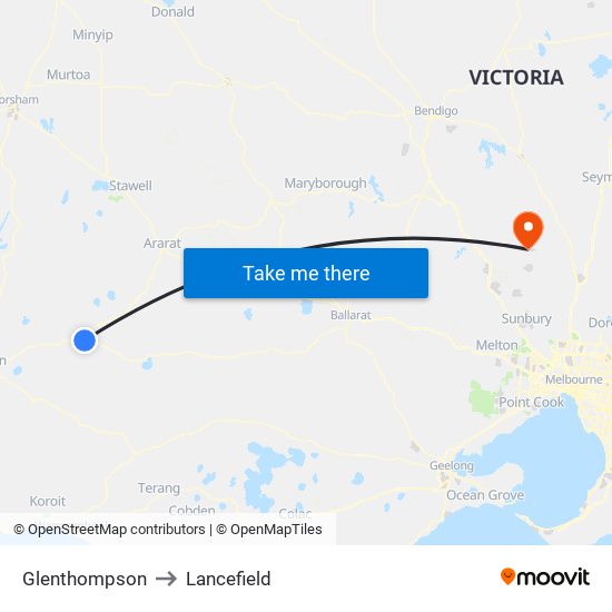 Glenthompson to Lancefield map