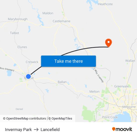 Invermay Park to Lancefield map