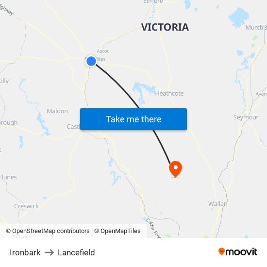 Ironbark to Lancefield map