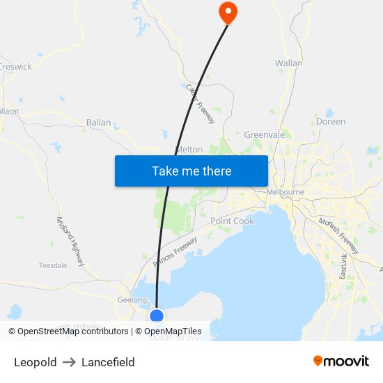 Leopold to Lancefield map