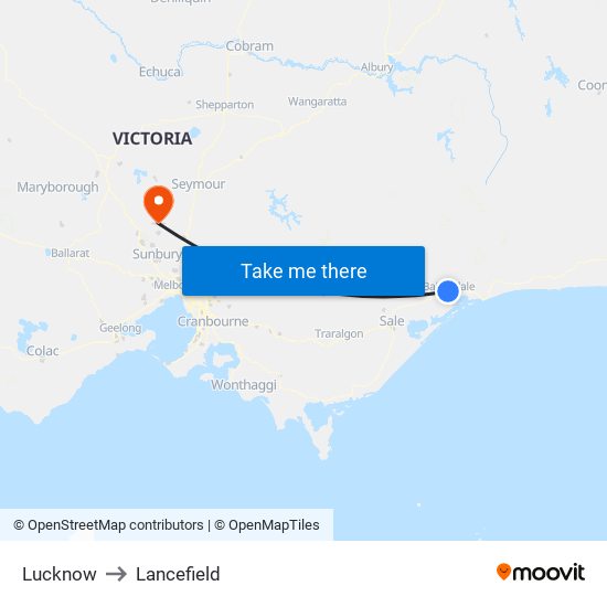 Lucknow to Lancefield map