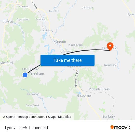 Lyonville to Lancefield map