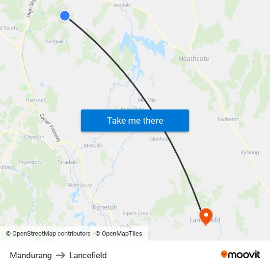 Mandurang to Lancefield map