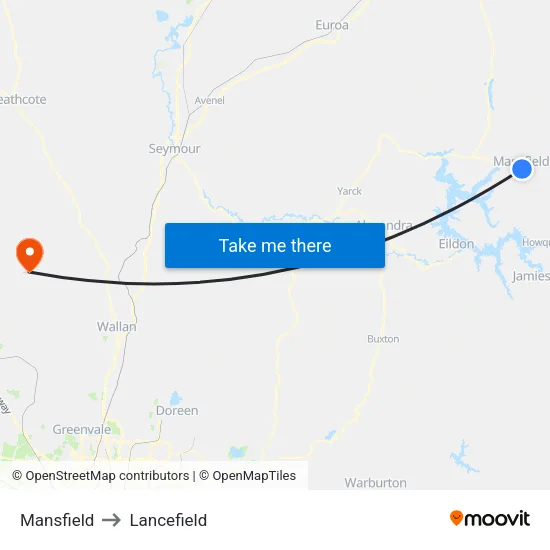 Mansfield to Lancefield map