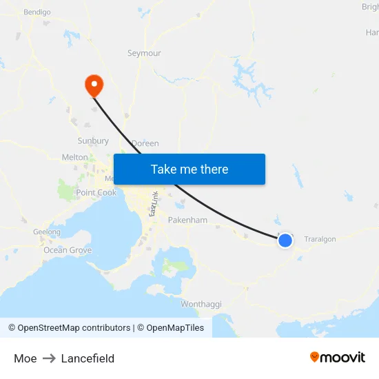 Moe to Lancefield map