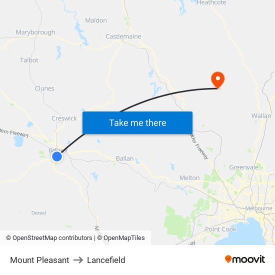 Mount Pleasant to Lancefield map