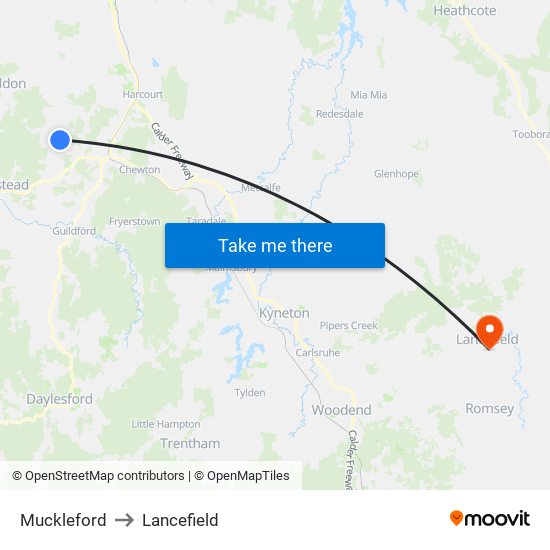 Muckleford to Lancefield map