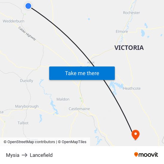 Mysia to Lancefield map