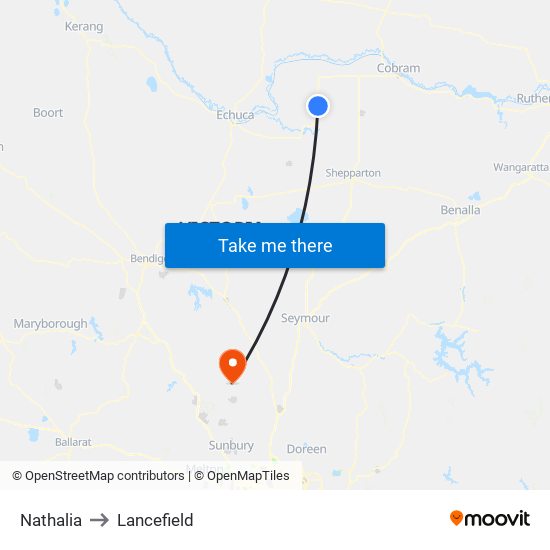 Nathalia to Lancefield map