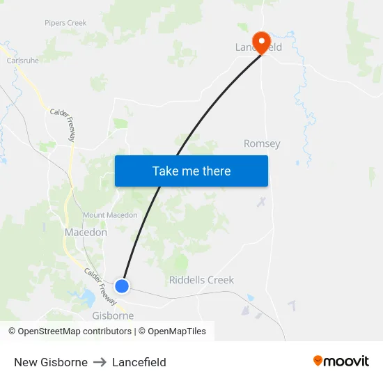 New Gisborne to Lancefield map