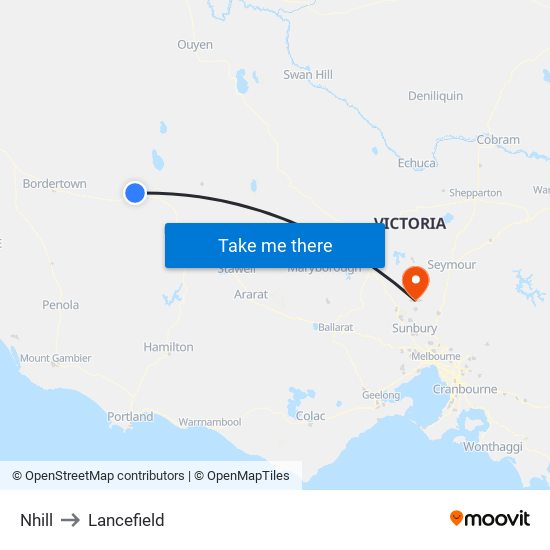 Nhill to Lancefield map