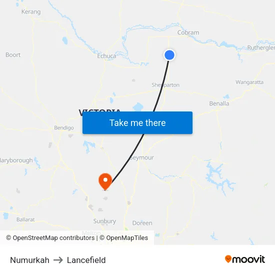 Numurkah to Lancefield map