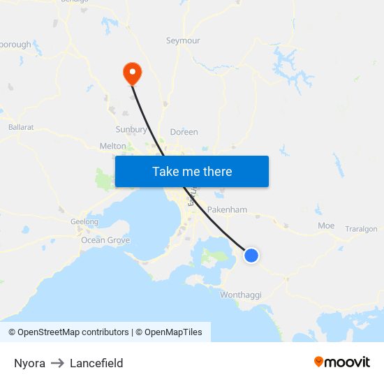 Nyora to Lancefield map