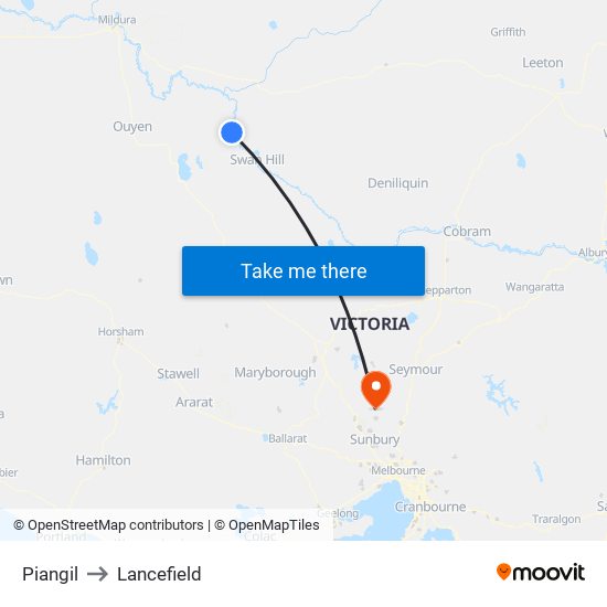 Piangil to Lancefield map