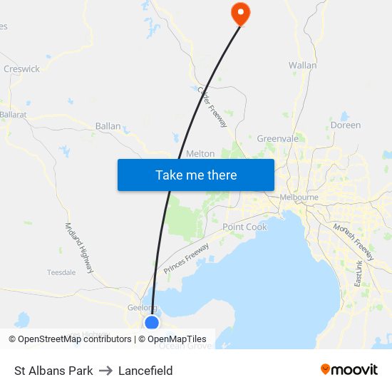 St Albans Park to Lancefield map