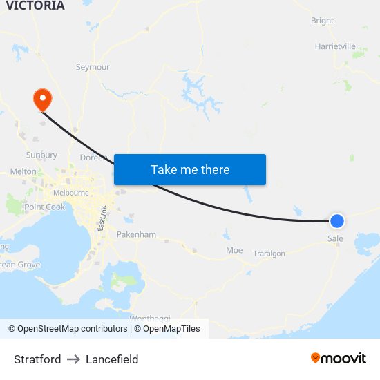 Stratford to Lancefield map