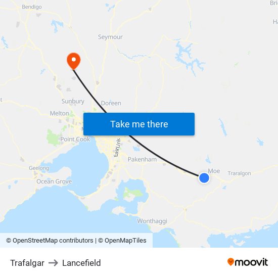 Trafalgar to Lancefield map