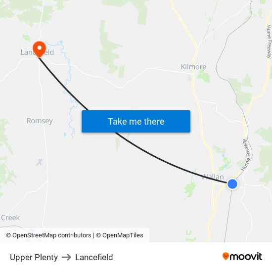 Upper Plenty to Lancefield map