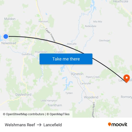 Welshmans Reef to Lancefield map