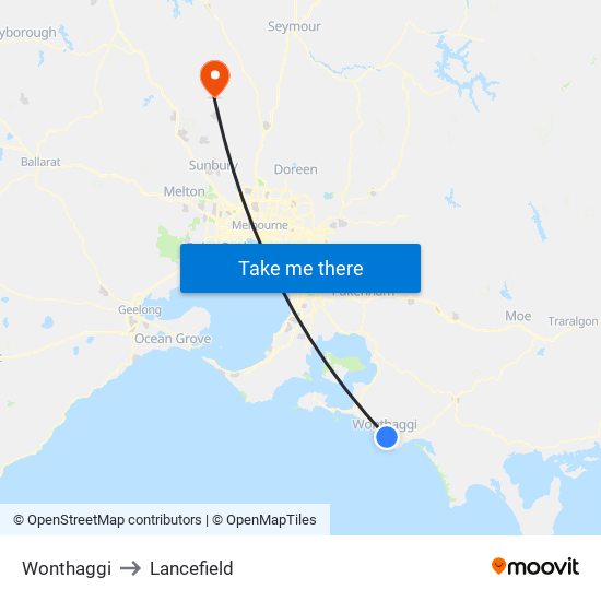 Wonthaggi to Lancefield map