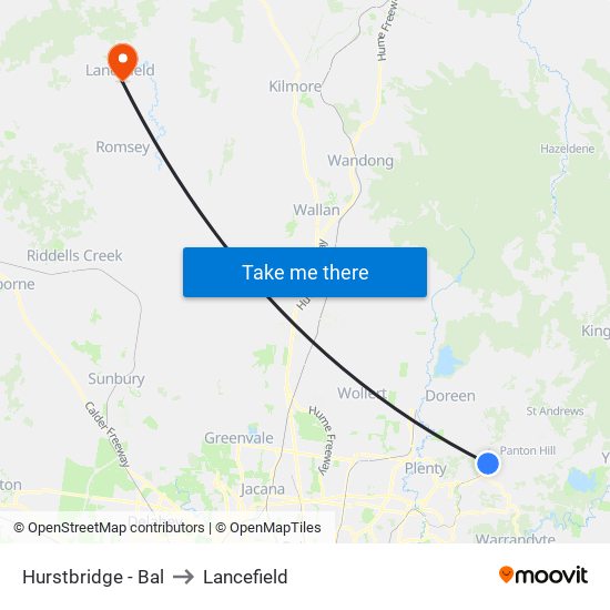 Hurstbridge - Bal to Lancefield map