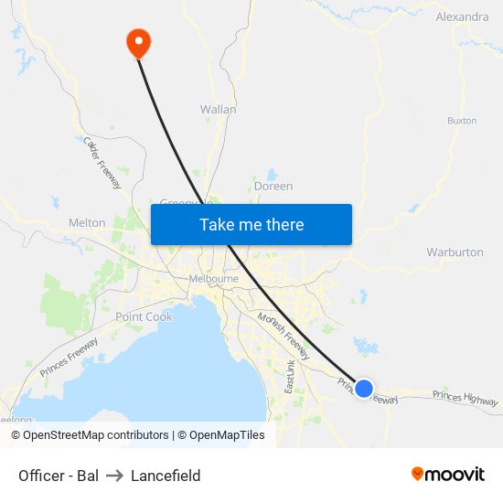 Officer - Bal to Lancefield map