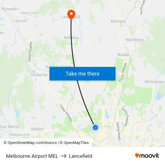 Melbourne Airport MEL to Lancefield map