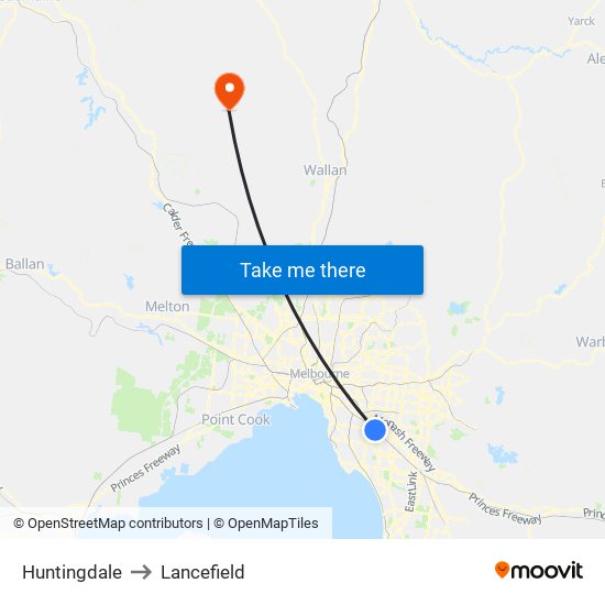 Huntingdale to Lancefield map