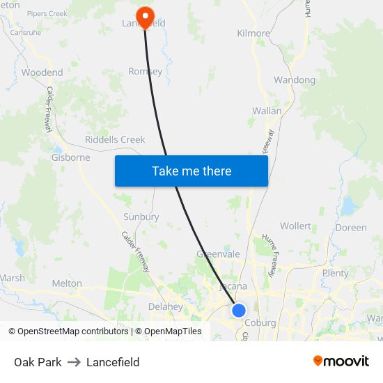 Oak Park to Lancefield map