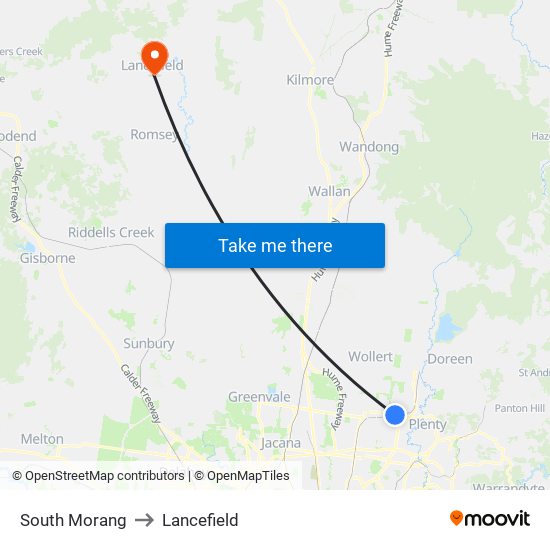 South Morang to Lancefield map