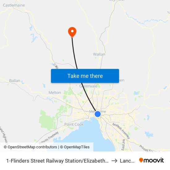 1-Flinders Street Railway Station/Elizabeth St (Melbourne City) to Lancefield map