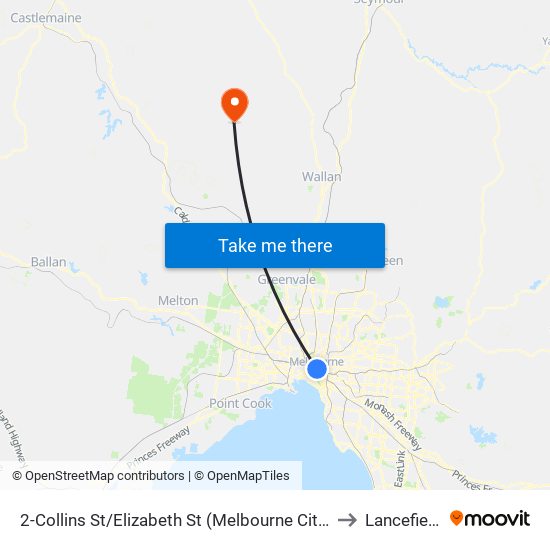 2-Collins St/Elizabeth St (Melbourne City) to Lancefield map