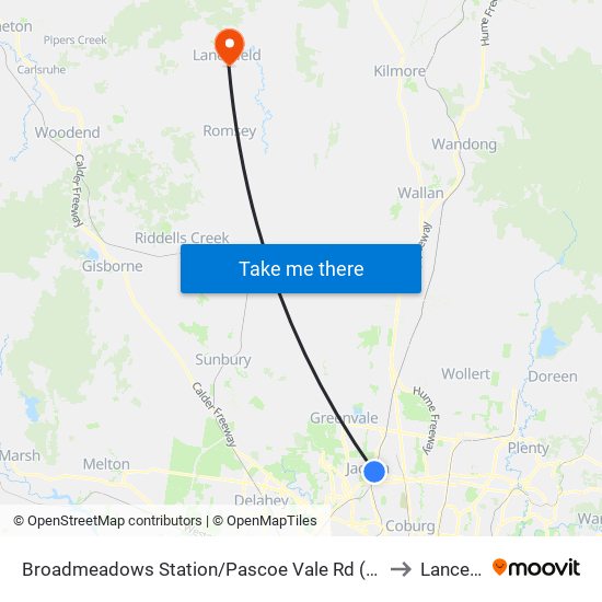 Broadmeadows Station/Pascoe Vale Rd (Broadmeadows) to Lancefield map