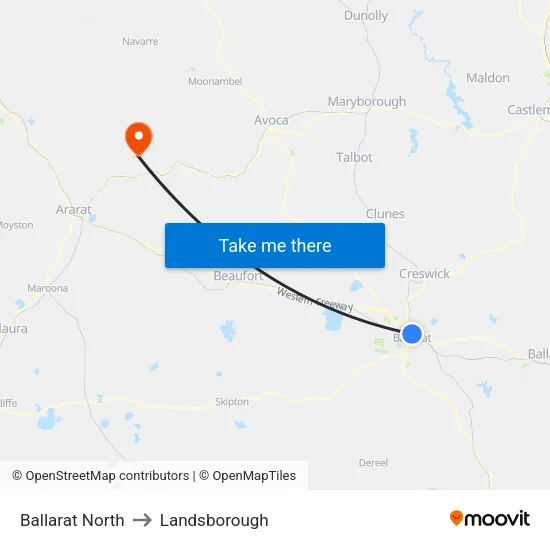 Ballarat North to Landsborough map