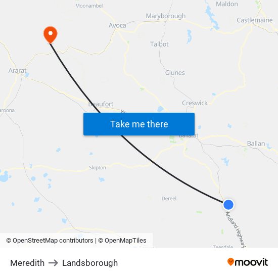 Meredith to Landsborough map