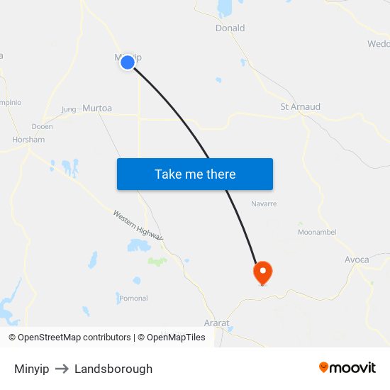 Minyip to Landsborough map