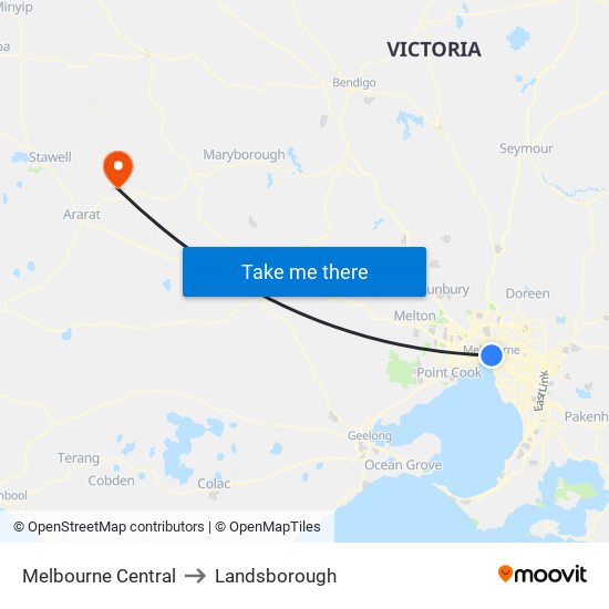 Melbourne Central to Landsborough map