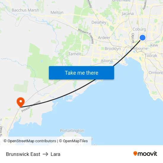 Brunswick East to Lara map