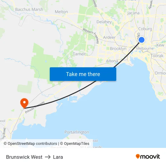Brunswick West to Lara map