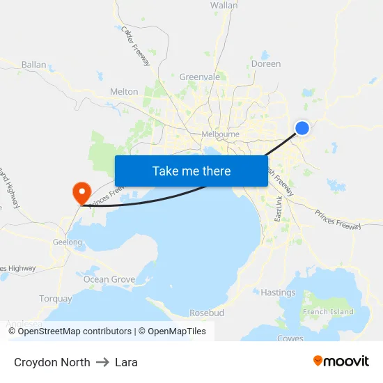 Croydon North to Lara map