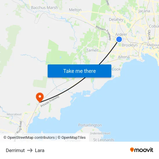 Derrimut to Lara map