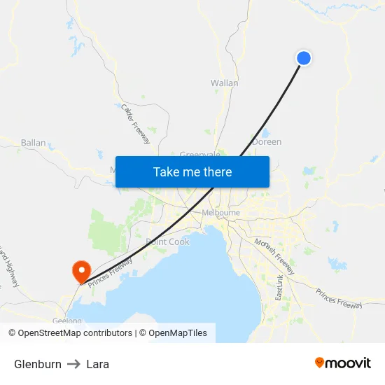 Glenburn to Lara map