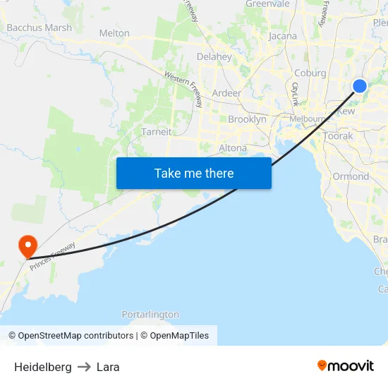Heidelberg to Lara map