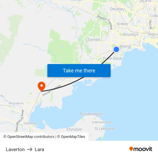 Laverton to Lara map
