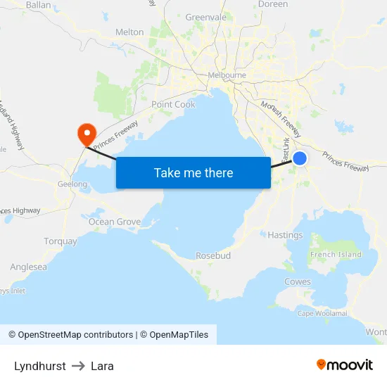 Lyndhurst to Lara map