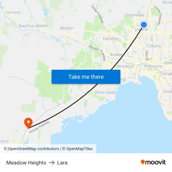 Meadow Heights to Lara map