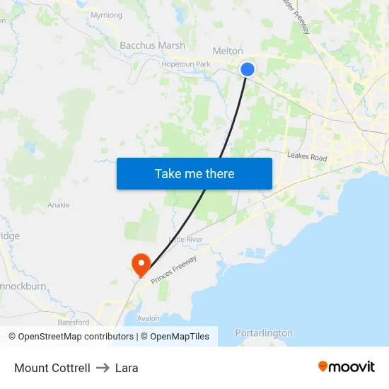 Mount Cottrell to Lara map