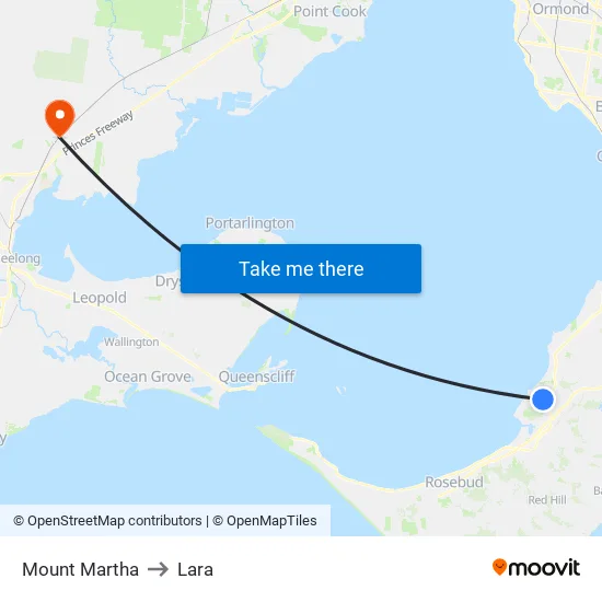 Mount Martha to Lara map